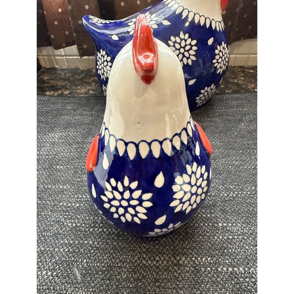 Ceramic Mikasa Chicken Decorations Set Of 2 Blue & White With Floral Pattern - Picture 9 of 11